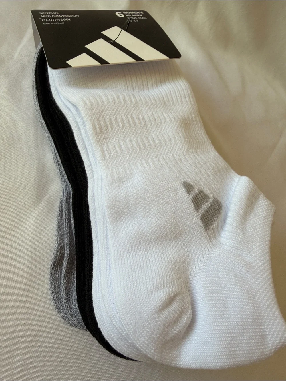 6- Women’s adidas No-Show Athletic Socks – White, Black, Gray